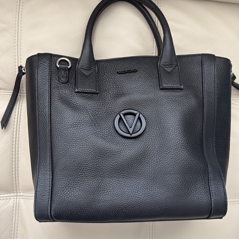 VALENTINO Charmont Black Pebbled Leather Tote with Wear